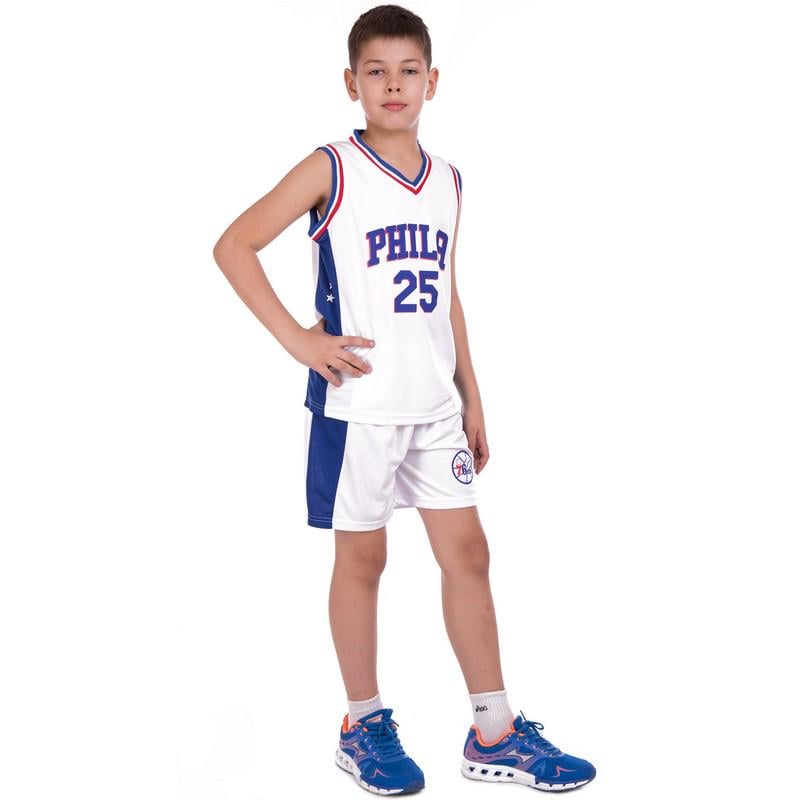 Форма баскетбольная подростковая NB-Sport NBA PHILA 25 BA-0927 L 10-13 лет Бело-синий (DR014786) - фото 6