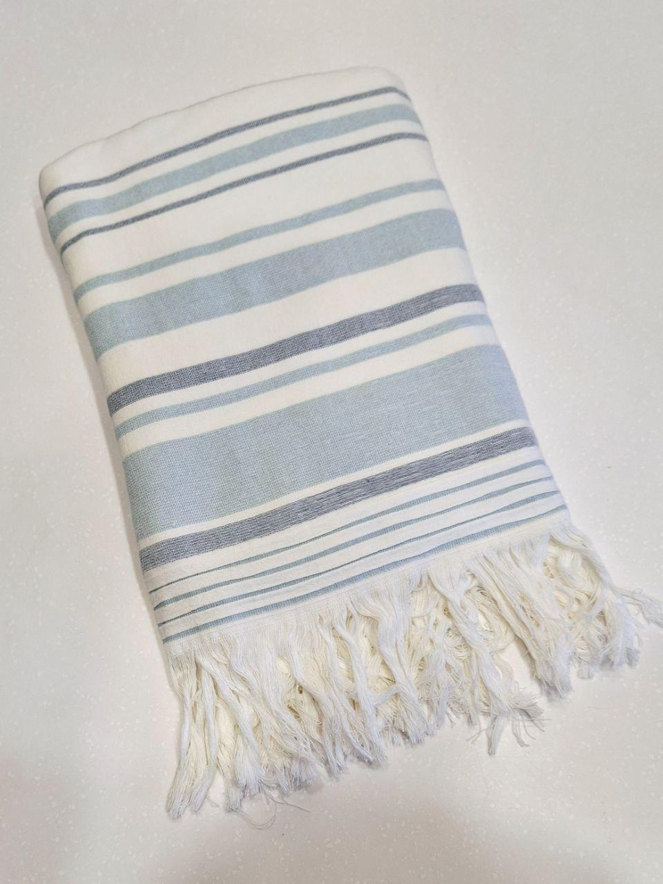Полотенце махровое пляжное Пештемаль 70х140 см Молочный/Голубой/Синий (1074)