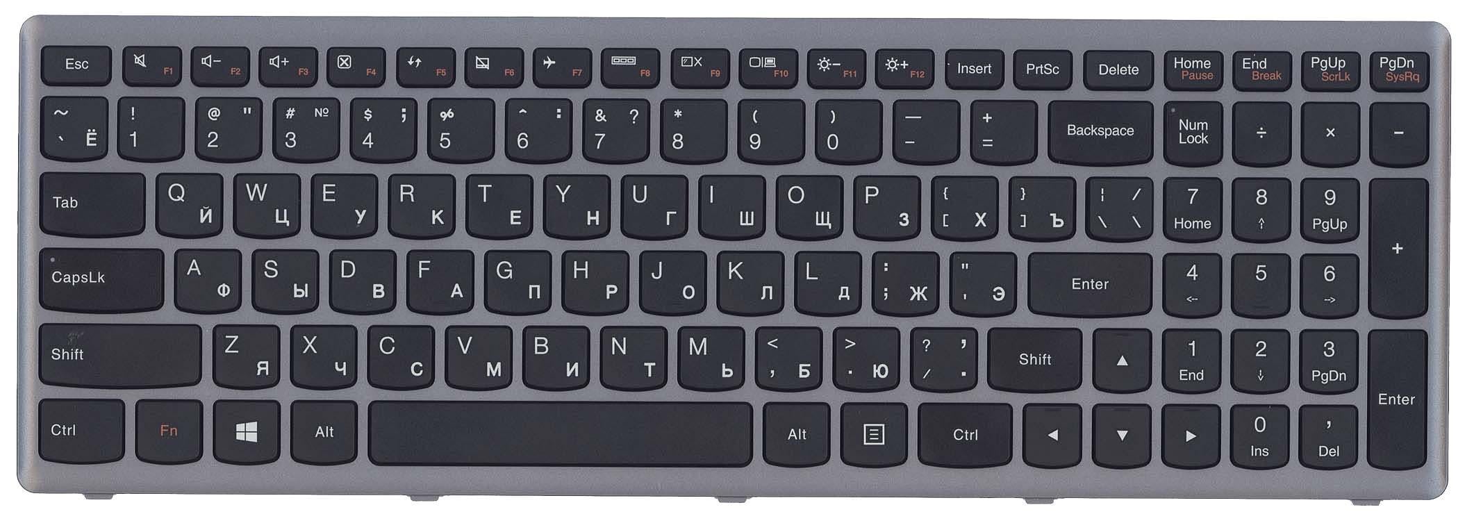 Клавиатура для ноутбука Lenovo IdeaPad G505S/Z510 Silver Frame Black