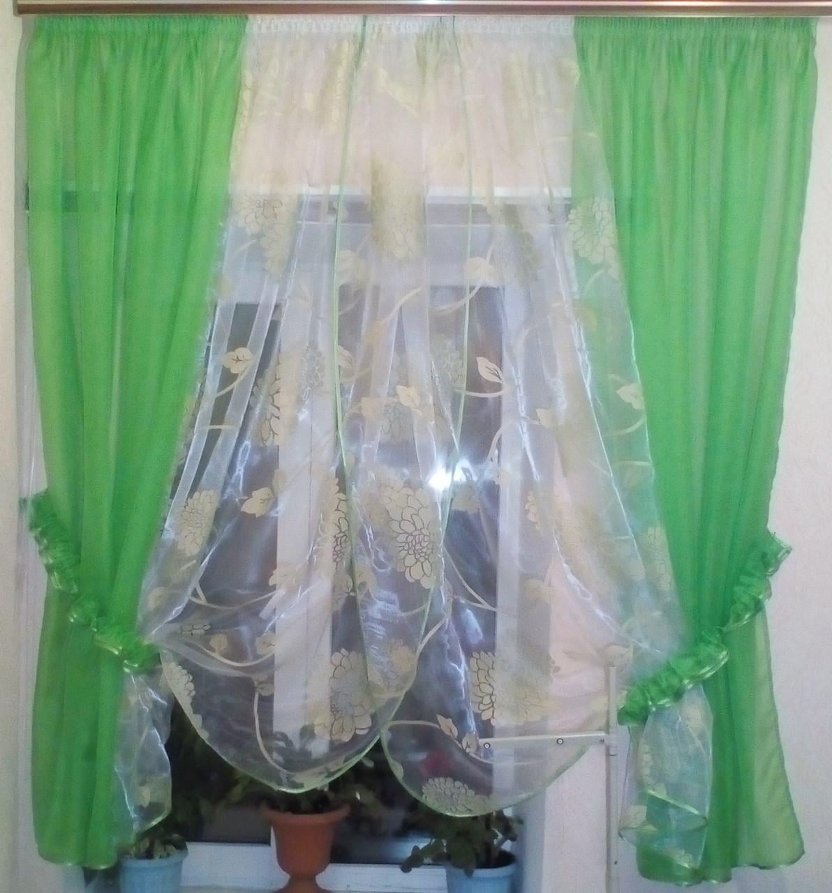 Кухонная занавеска Мери гербера Салатовый/Белый