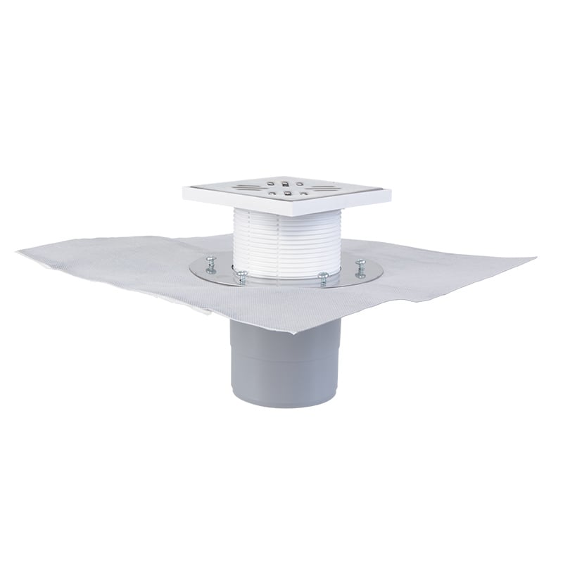 Трап для душа вертикальний випуск Styron 110/50 мм надставка з решіткою 150x150 мм STY-600-112-52