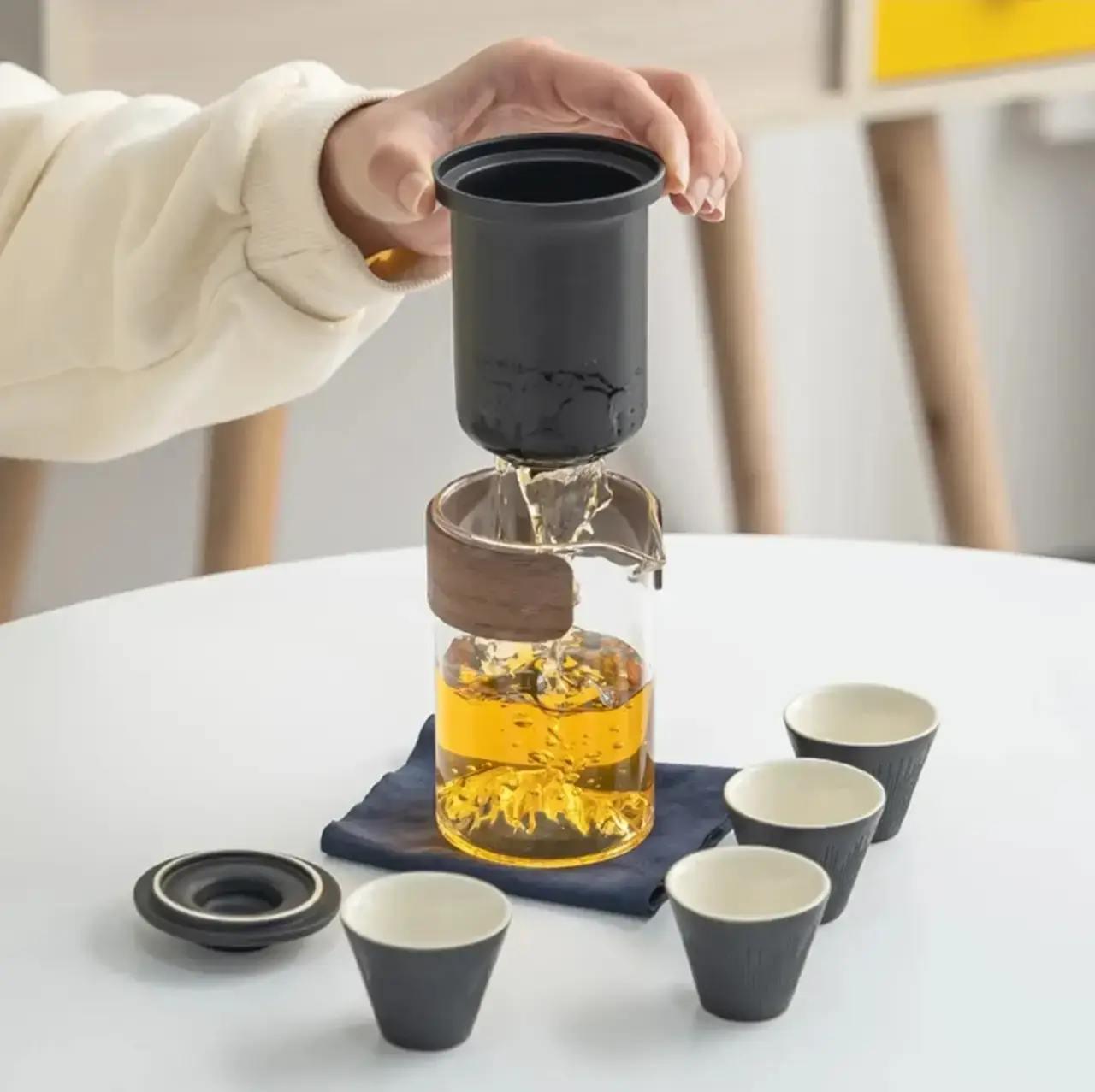 Чайный набор портативный Travel Tea Set для китайской чайной церемонии с сумкой Черный (300284) - фото 3