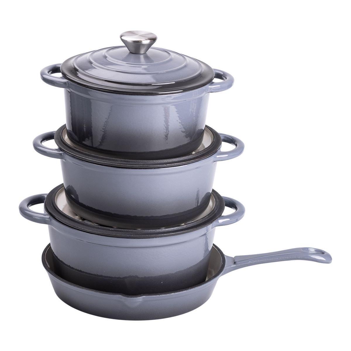 Набор чугунной посуды HP-1-5 для приготовления 3 кастрюли и сковорода с эмалированным покрытием Серый (7248) - фото 6 Набор чугунной посуды HP-1-5 для приготовления 3 кастрюли и сковорода с эмалированным покрытием Серый (7248) - фото 6