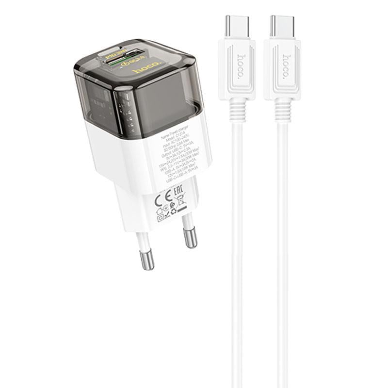 Зарядний пристрій мережевий Hoco C131A Platium PD30W/QC3.0 1USB-A/1C з кабелем Type-C to Type-C Transparent Black (00000067588_2)
