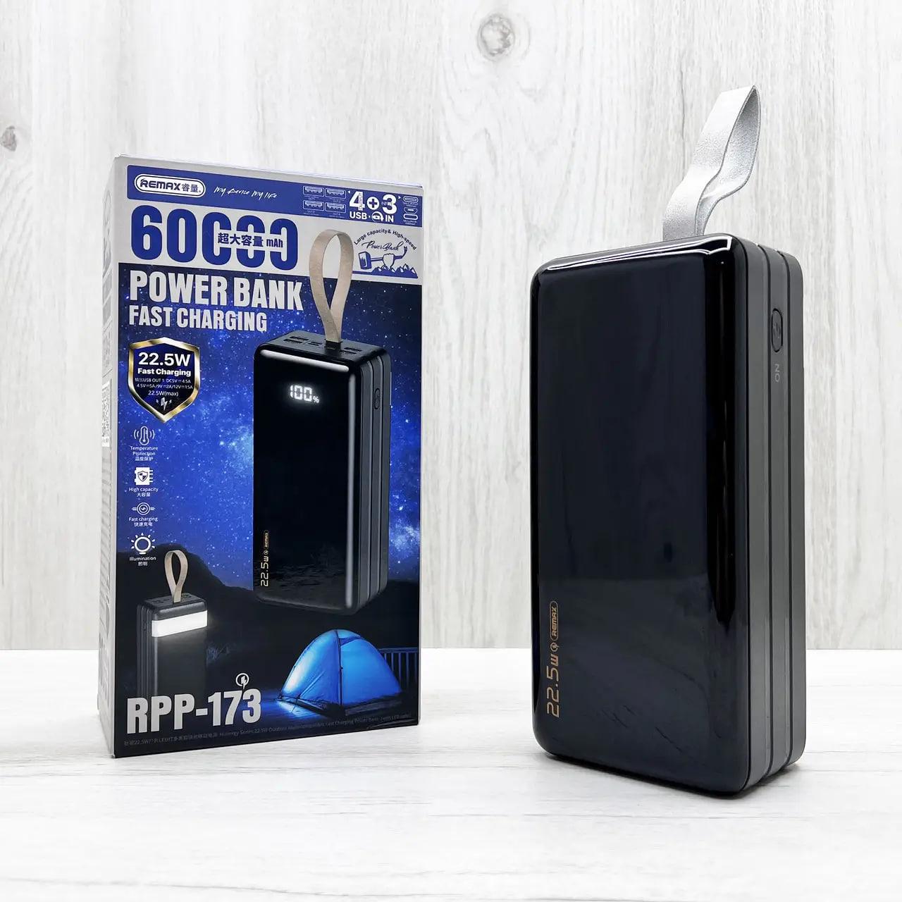 Повербанк Remax RPP-173 60000 mAh 22.5W с фонариком Черный (31369919)