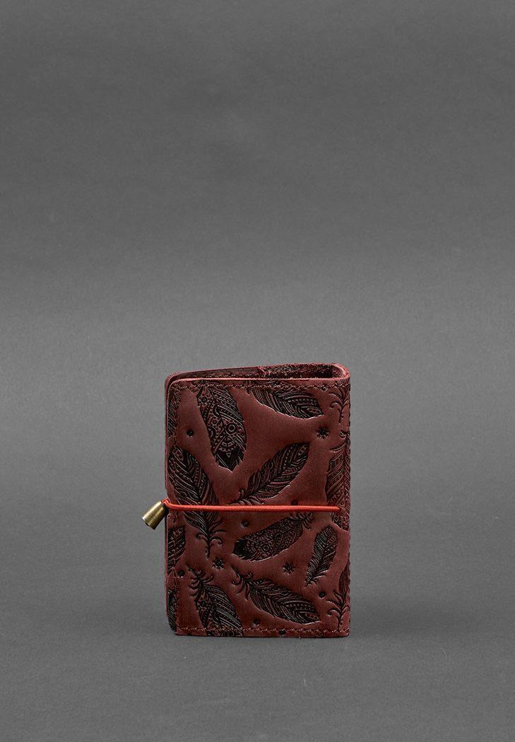 Кард-кейс женский кожаный 7.0 с перьями Бордовый (A-026158) - фото 4