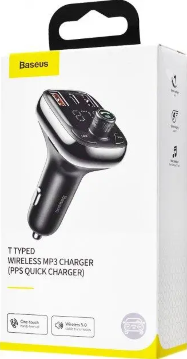 Автомобильный FM-модулятор BASEUS S-13 CCTM-B01 Bluetooth 5.0 с USB-C/зарядкой PD/QC 36W и Hands Free Черный