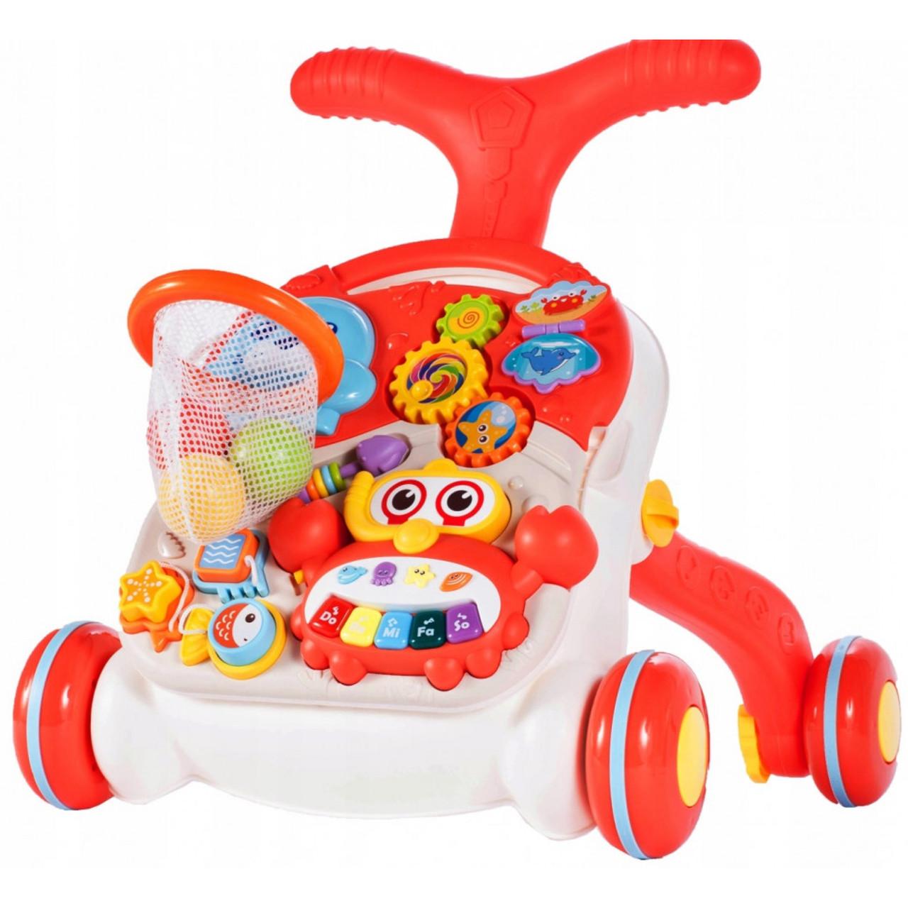 Ходунки-каталка детские музыкальные Limo Toy HB 0008 AB 2в1 из пластика с развивающим столиком 47х47х44 см Красный (150-7-HB 0008 AB)