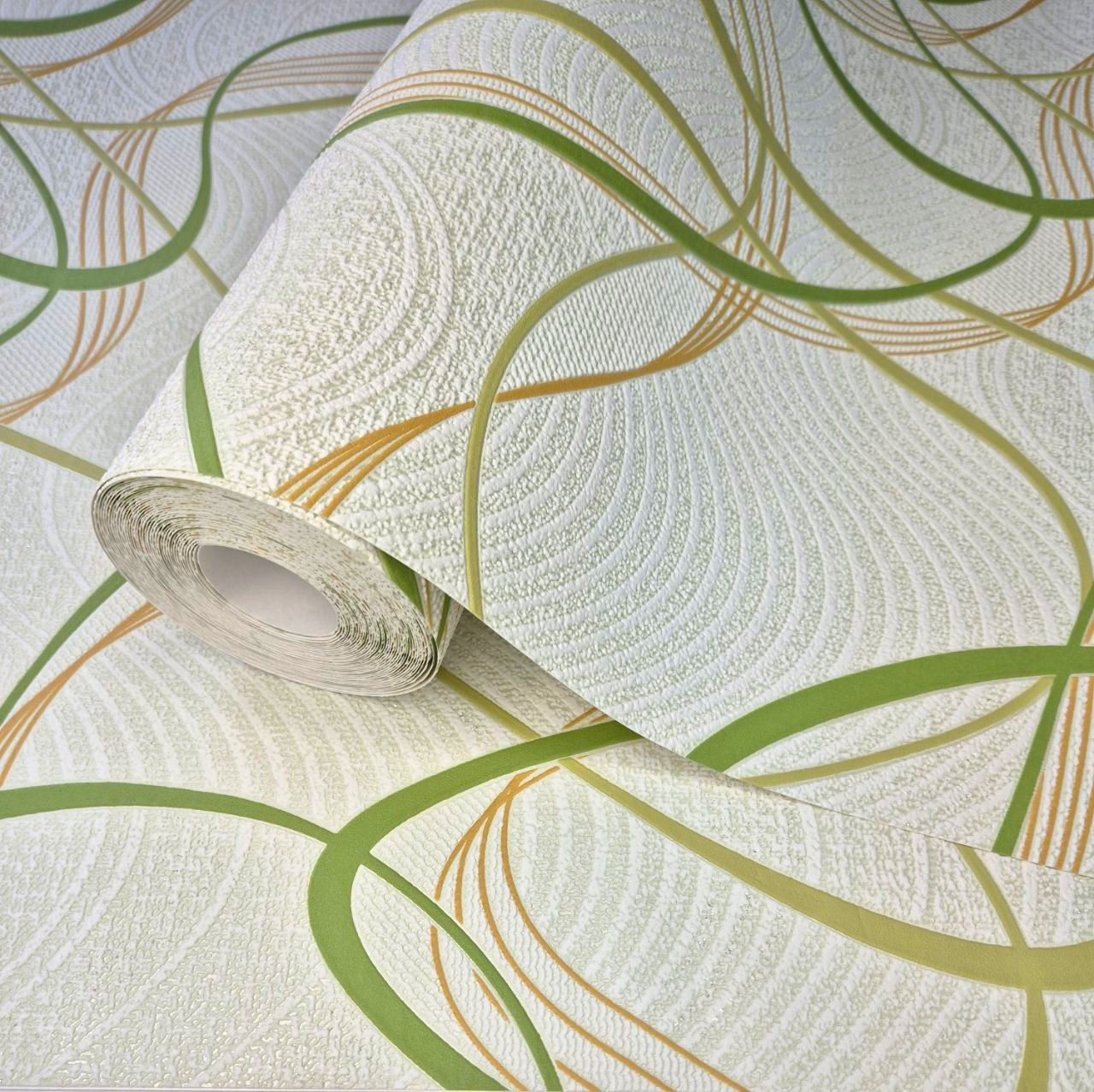 Шпалери вінілові 5767-04 з абстрактними зеленими лініями для кухні/коридору/вітальні 10,05x0,53 м Бежевий (2564189473)