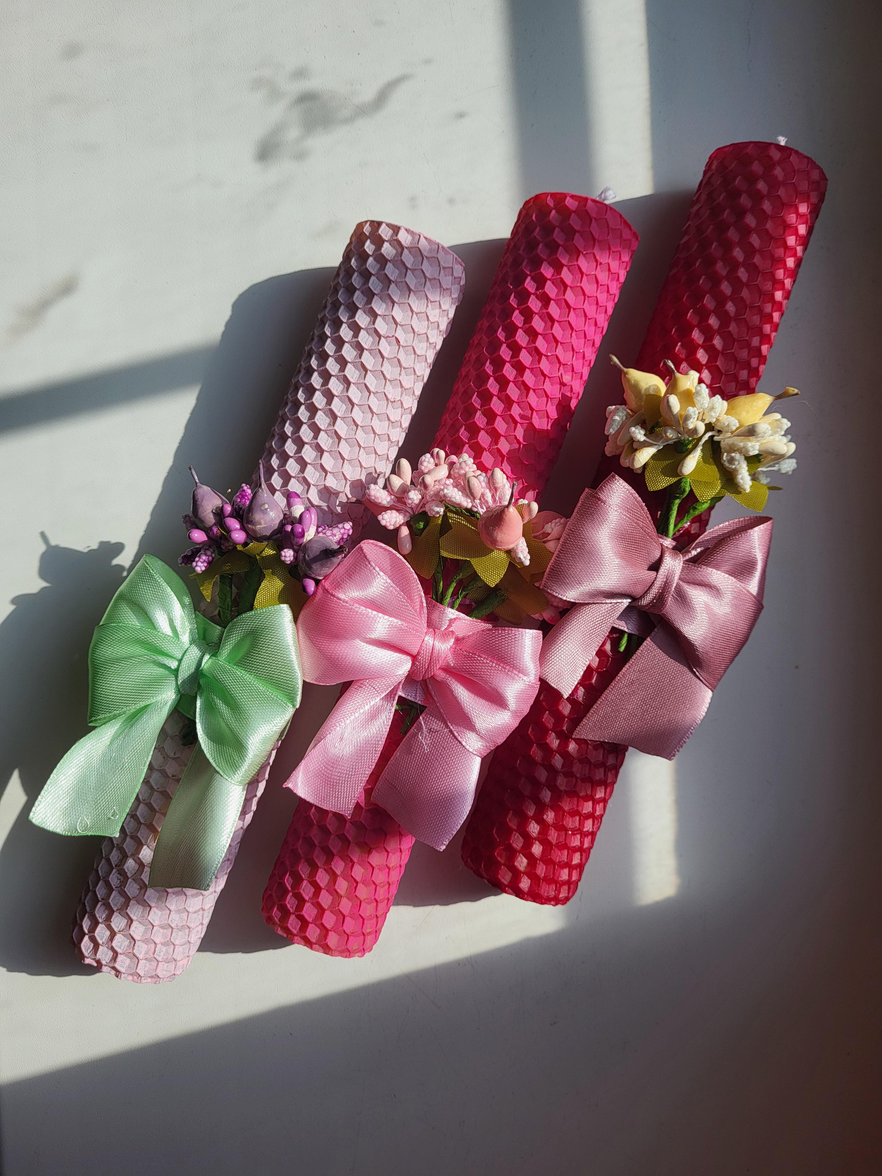 Набор крафтовых свечей с натуральной вощины с декором Изящество 3 шт. (781811)