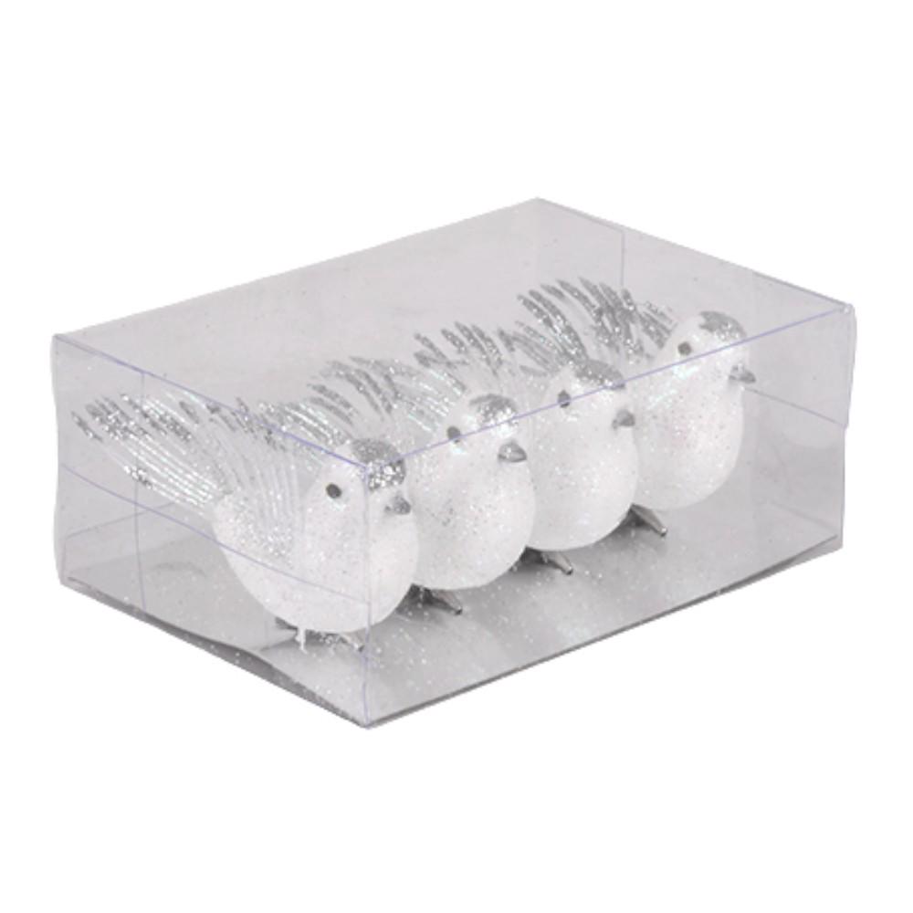 Набор новогодних игрушек подвесок Birds R33874 4 шт. 3х8 см Белый с серебристым (30651974)