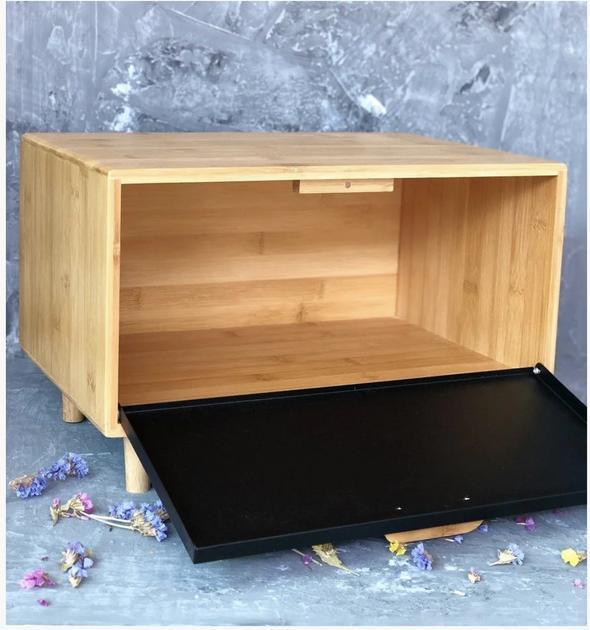 Хлібниця Edenberg EB-124 на ніжках з дерева з відкидною кришкою 36x26x23 см Чорний (2530557719) - фото 2