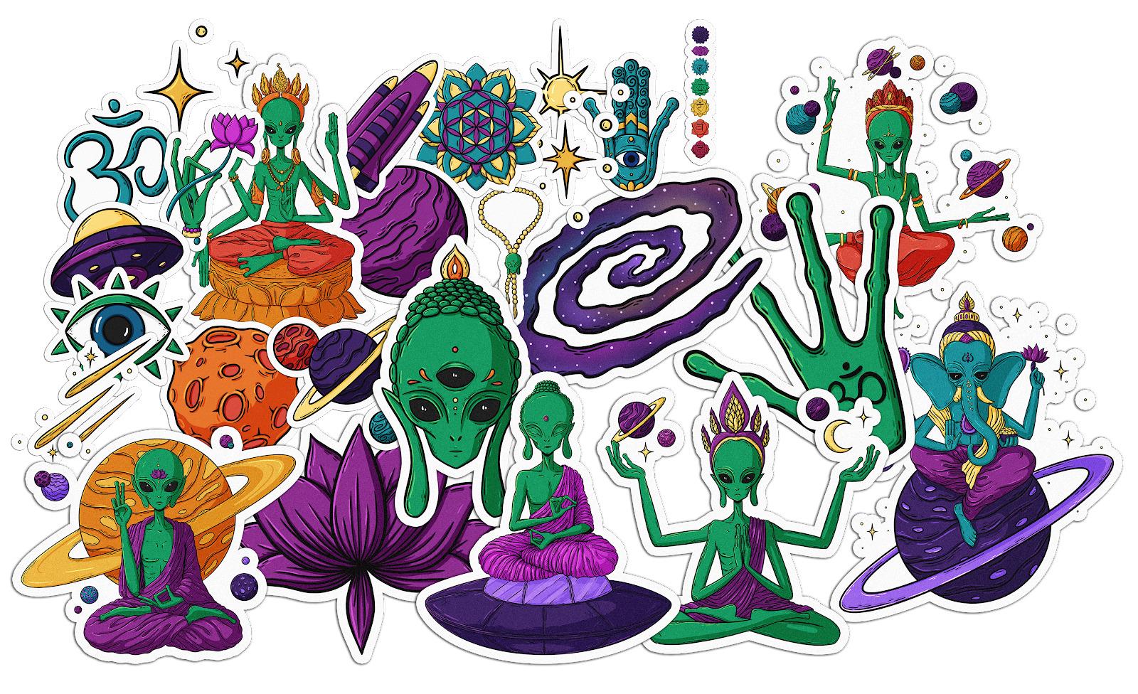 Набор cтикеров Lex Altern Будда инопланетянин виниловые 28 шт. - фото 2 Набор cтикеров Lex Altern Будда инопланетянин виниловые 28 шт. - фото 2