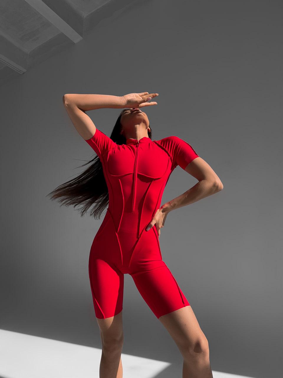 Комбінезон-велосипедки спортивний зі швами назовні з чашками без пуш-ап M Червоний (MJBSH07M) - фото 3 Комбінезон-велосипедки спортивний зі швами назовні з чашками без пуш-ап M Червоний (MJBSH07M) - фото 3