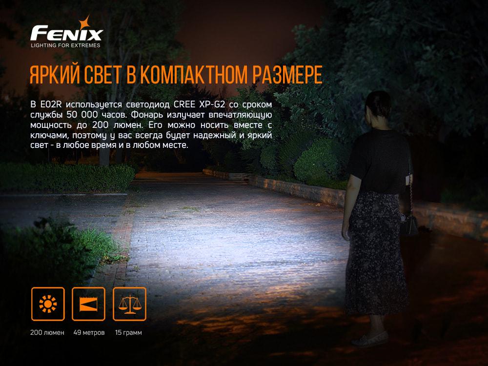 Фонарь ручной Fenix E02R Черный (337585) - фото 6