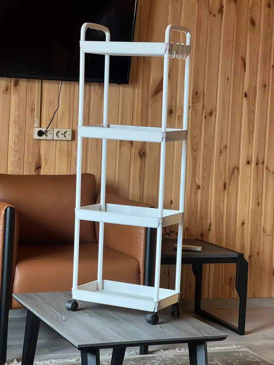 Органайзер на колесах 4 полки Storage rack напольная металлическая 115х40х29 см Белый (AND906) Органайзер на колесах 4 полки Storage rack напольная металлическая 115х40х29 см Белый (AND906)