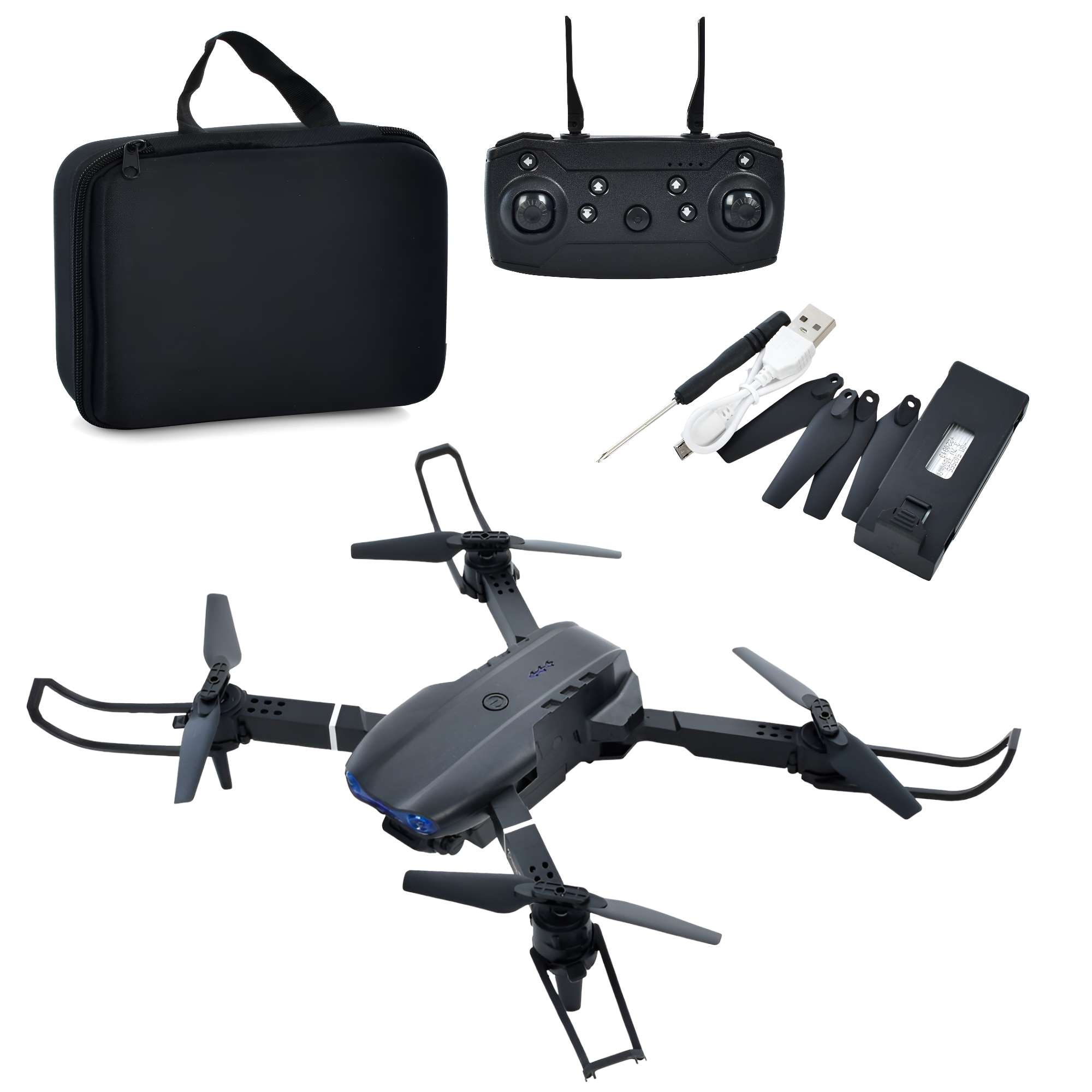 Квадрокоптер детский складной 20 см с пультом управления/свет/камера Черный (E99)