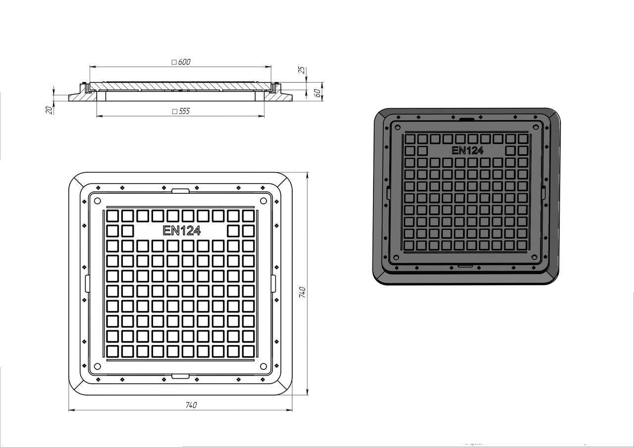 Люк канализационный Войс с замком 740х740 мм Черный (voys49) - фото 7 Люк канализационный Войс с замком 740х740 мм Черный (voys49) - фото 7
