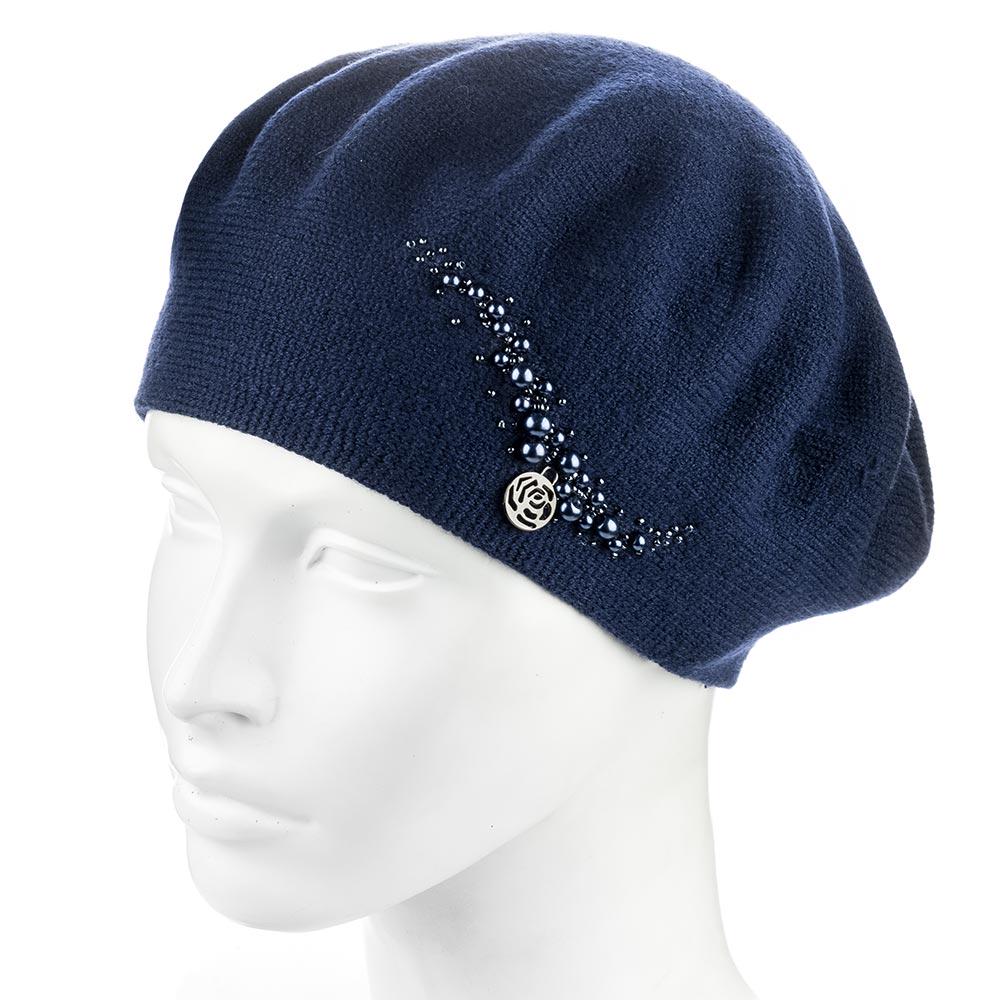 Берет женский двойной ZOLLY ZH260 с бусинами вискоза универсальный Синий (291549)