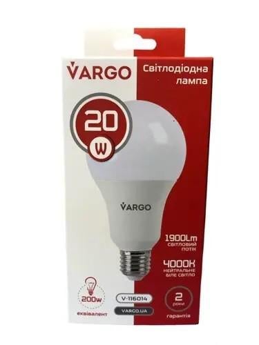 Лампа світлодіодна VARGO A80 20W 4000K E27 V-116014 (112501)