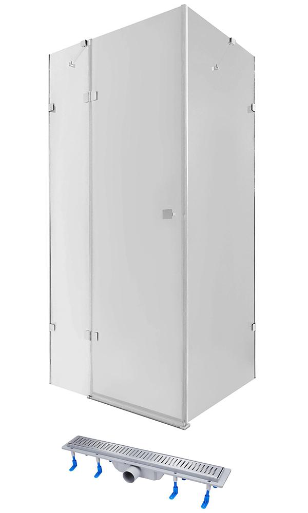 Набор Q-tap душевая кабина Capricorn CRM1018RC6 100х80 стекло Clear 6 мм + трап линейный Dry FB304-600 с сухим затвором и решеткой (SD00048911)