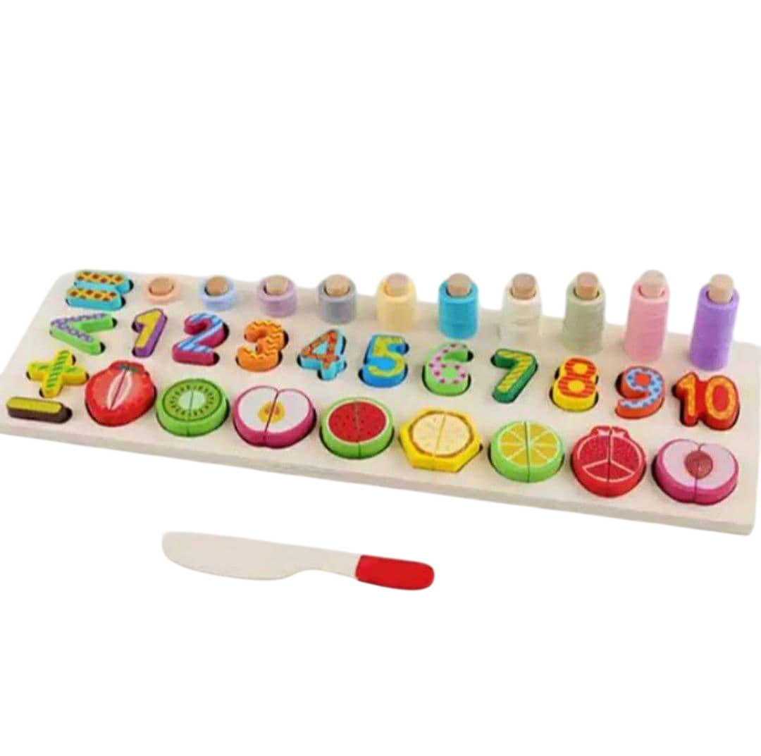 Дерев'яна розвиваюча гра сортер Монтессорі 3в1 Limo Toy 57628 фрукти на липучці з ножиком (1379623574)