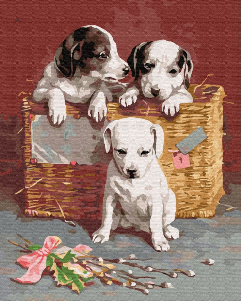 Картина по номерам Brushme Щеночки в корзине (GX8384)