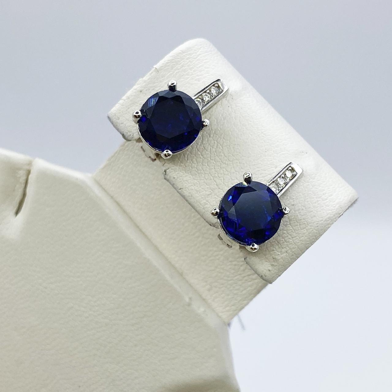 Серьги серебряные с сапфиром/альпинитом и кубическим цирконием 3,76 г (2182224084)