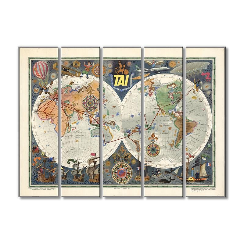 Винтажная карта Карта воздушного транспорта 5 модулей 90x135 см