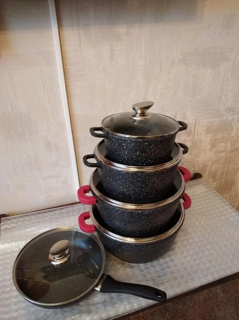 Набор посуды Benson 10 пр. с мраморным антипригарным покрытием (BN-328) - фото 4 Набор посуды Benson 10 пр. с мраморным антипригарным покрытием (BN-328) - фото 4