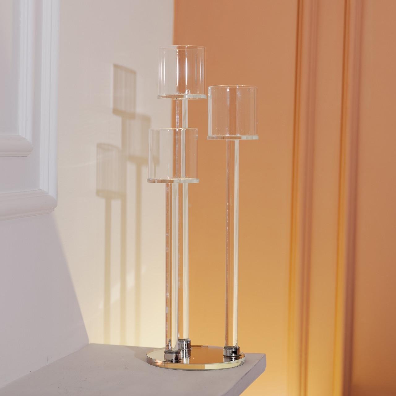 Подсвечник декоративный на 3 свечи стеклянный h 37,5 см (HP-4-13) - фото 2 Подсвечник декоративный на 3 свечи стеклянный h 37,5 см (HP-4-13) - фото 2