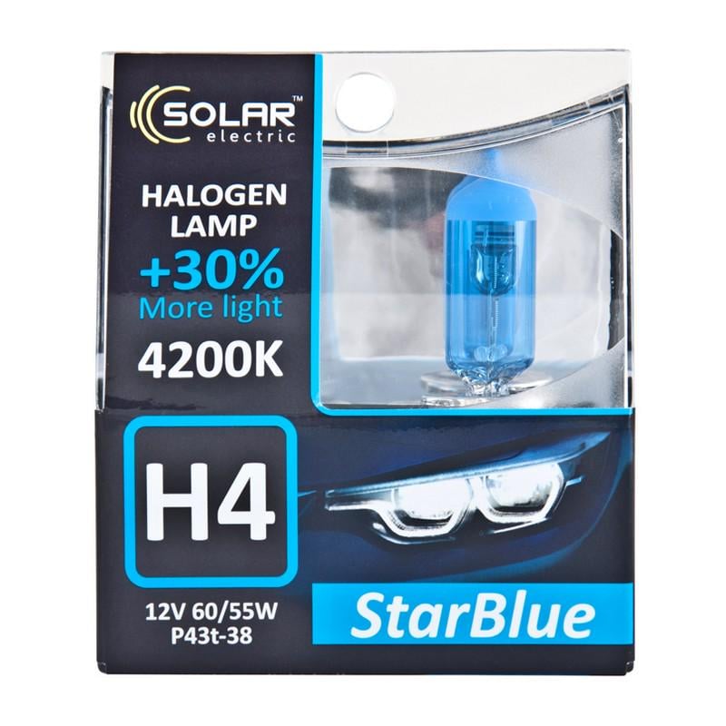 Лампа галогенова Solar H4 12V 60/55W P43t-38 StarBlue 4200 K (1244S2)
