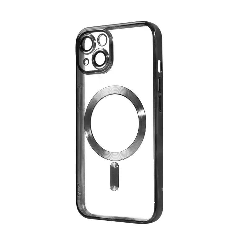 TPU хромовый чехол Fibra Chrome with MagSafe + защита камеры для Apple iPhone 13 (6.1") Black