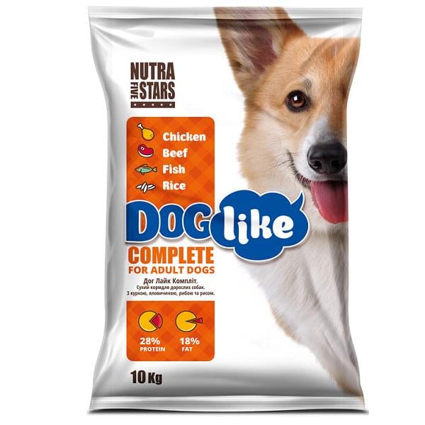 Корм для взрослых собак сухой NutraFiveStars Doglike Complete курица/телятина/рыба/рис 10 кг Оранжевый (000019767)