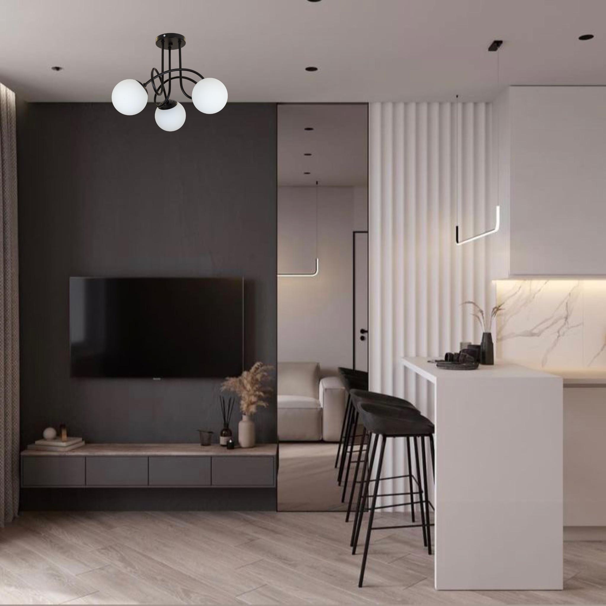 Люстра стельова Triple Glow з 3 плафонами-кулями Чорний/Білий (52-9903-3 BK+WH) - фото 4