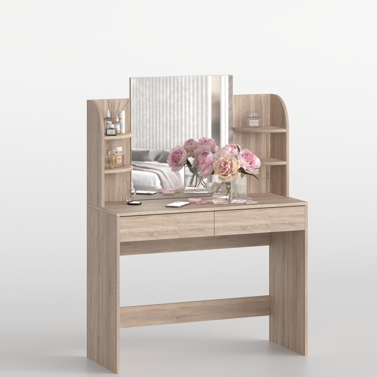 Туалетний столик New and Classic із квадратним дзеркалом 1250x1000x400 мм Дуб сонома (ТЗ-2-2) - фото 1 Туалетний столик New and Classic із квадратним дзеркалом 1250x1000x400 мм Дуб сонома (ТЗ-2-2) - фото 1