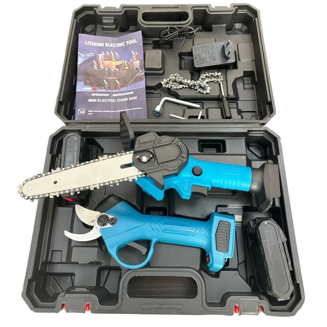 Набір електроінструментів акумуляторний міні ланцюгова пила 6" та секатор з 2-ма акумуляторами 24V в кейсі (NNKM26) - фото 2