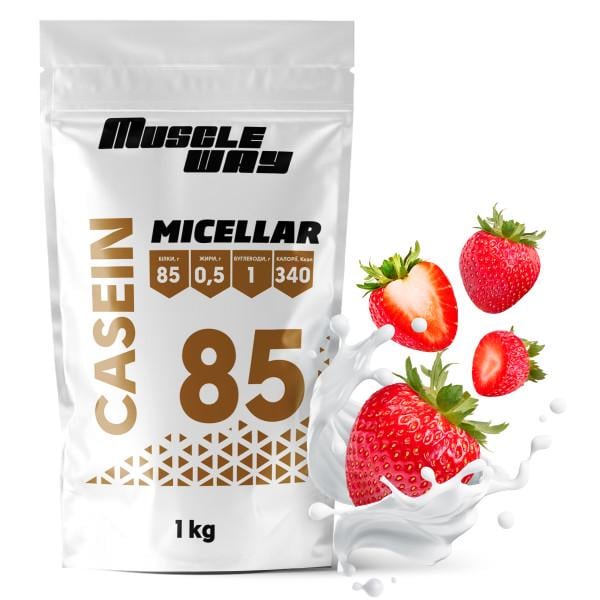 Протеин мицеллярный казеин MuscleWay 85% с длительным действием 1 кг Клубника (21-125-mk-mw-rs1p)