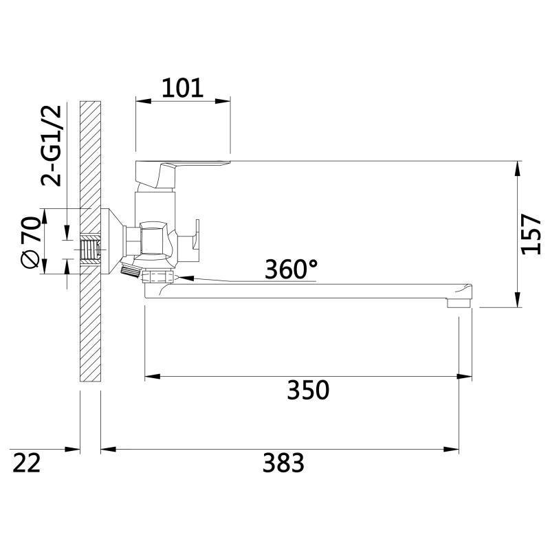 Смеситель для ванны Lidz Latwa 005 с поворотным изливом c душевым гарнитуром k35 LDLAT005BLA45420 Black - фото 2 Смеситель для ванны Lidz Latwa 005 с поворотным изливом c душевым гарнитуром k35 LDLAT005BLA45420 Black - фото 2