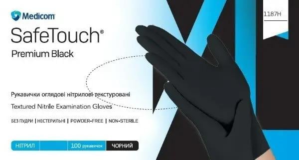 Перчатки Medicom SafeTouch Premium без пудры XS 100 шт. Черный