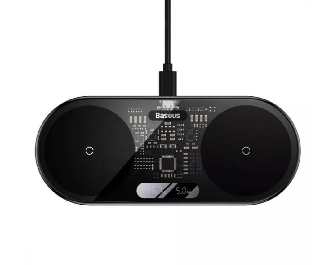 Зарядний пристрій бездротовий BASEUS Digital LED Display 2в1 20W Black (м00003)