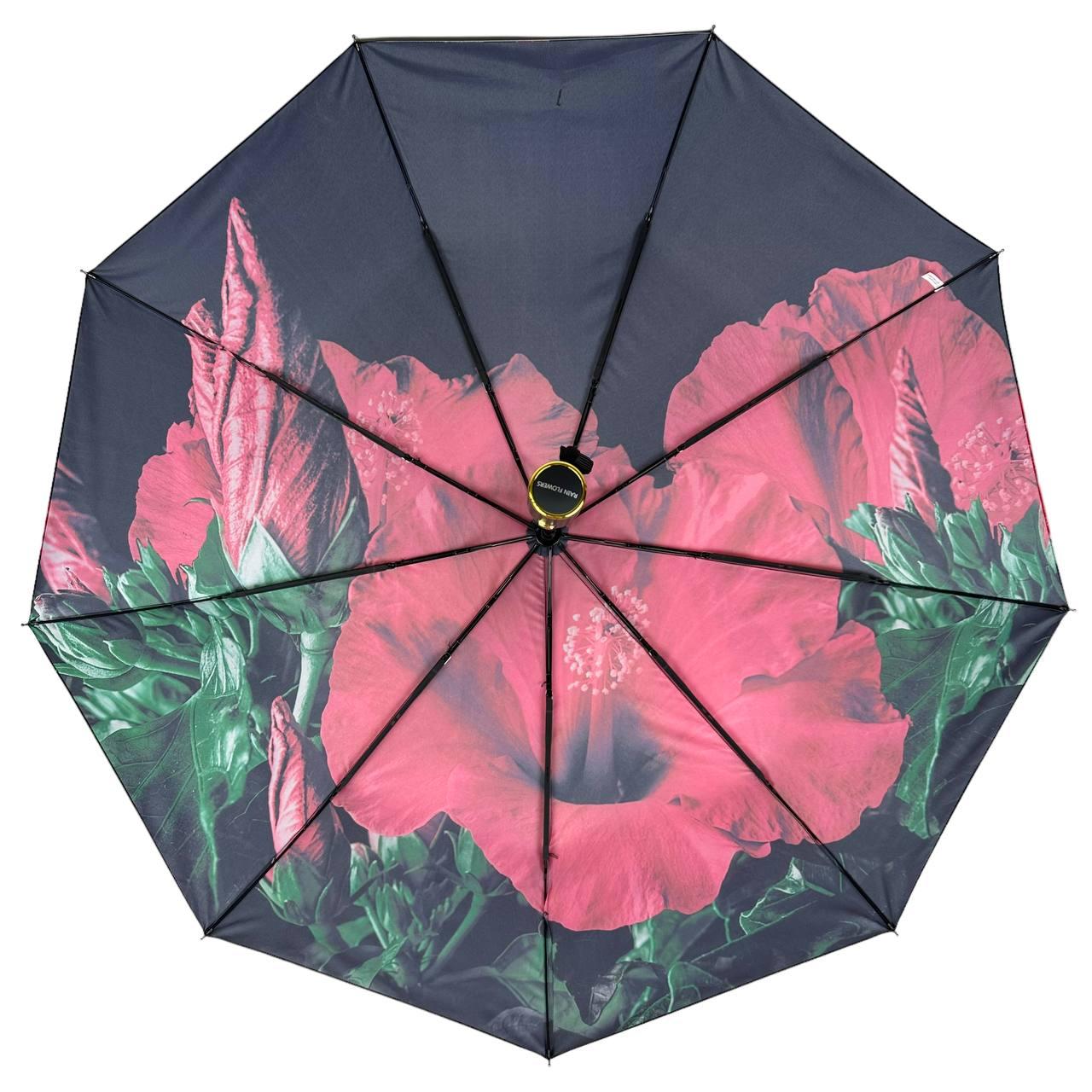 Зонт женский автомат Rain Flower в подарочной упаковке с платком Черный с красным цветком (01020-4) - фото 5