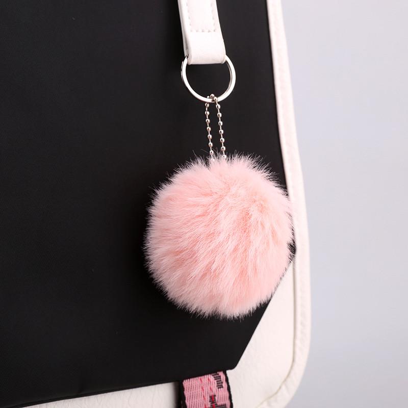 Школьный рюкзак для девочки в японском стиле Kuromi с USB-портом и меховым помпоном Black (2492734540) - фото 9