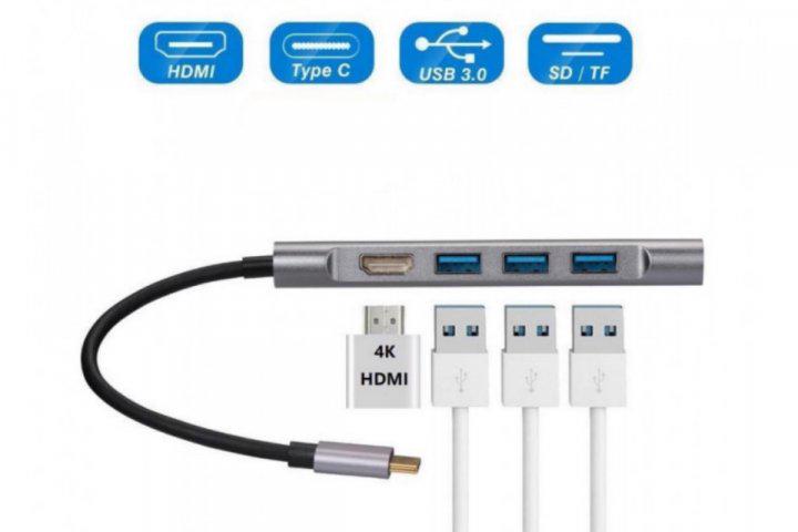 USB-хаб Foxconn Type-C на HDMI Card Reader SD/TF USB 3x3,0 USB-C Charging (A10081) - фото 3