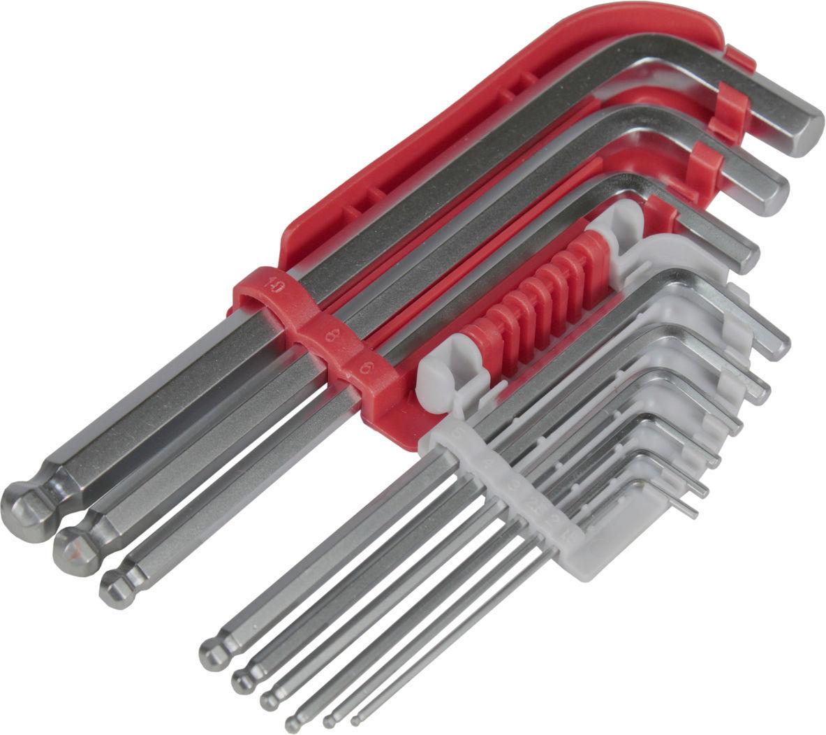 Набор шестигранных ключей Г-образных Intertool с шаровидным наконечником 9 шт. Cr-V 58-62 HRC (HT-1813)