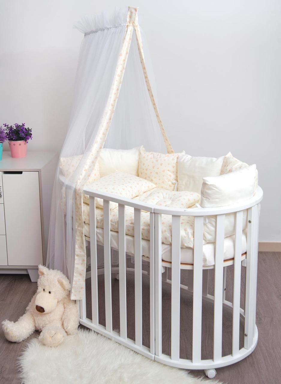 Постельный комплект Twins Dolce Сердечки в овальную кроватку с балдахином Бежевый (T9626)