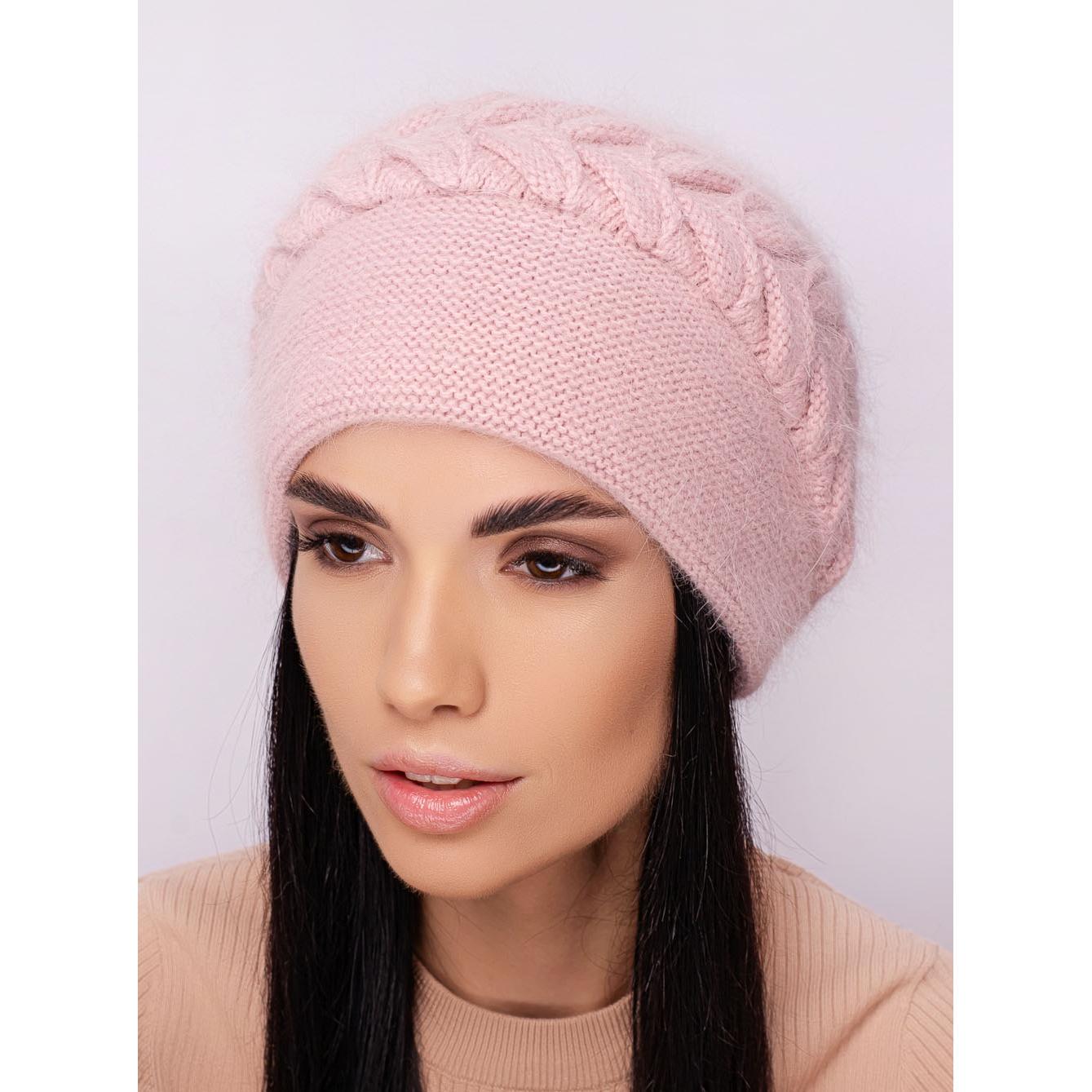 Шапка женская ангоровая двойная с объемным узором зимняя Leks Ванесса Розовая-пудра - фото 1 Шапка женская ангоровая двойная с объемным узором зимняя Leks Ванесса Розовая-пудра - фото 1