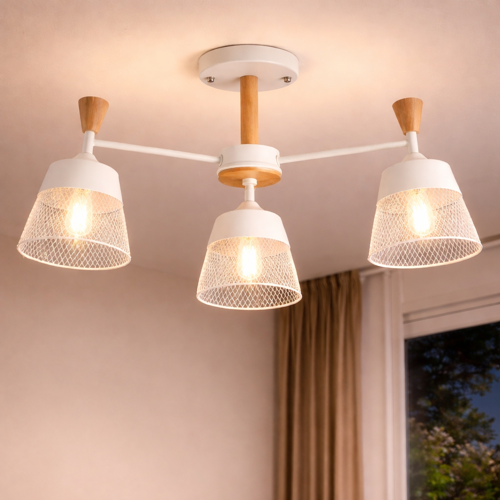 Люстра Valeso с тремя плафонами в сетку под лампу Е27 Белый (XL25020-3)