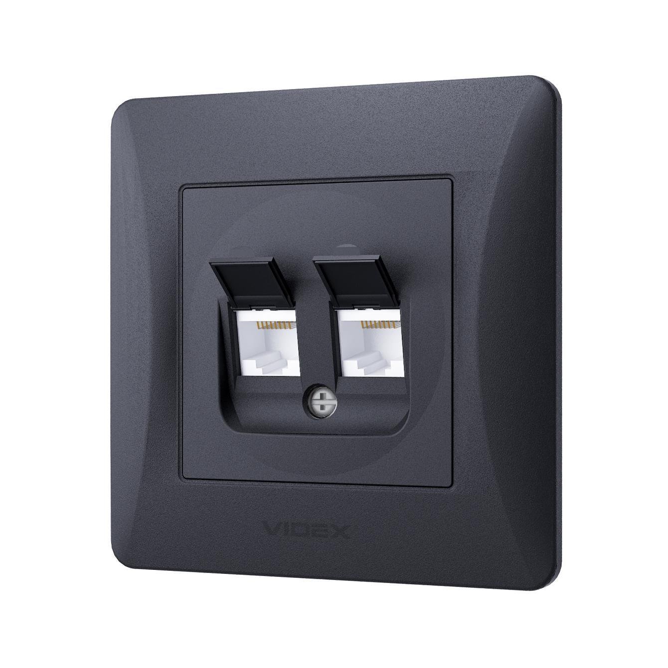 Розетка компьютерная Videx двойная CAT6+CAT6 binera Черно-графитовый