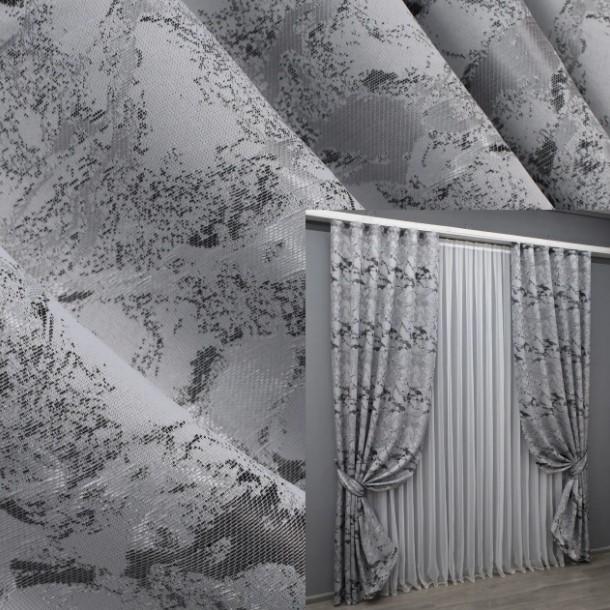 Комплект штор жакард Мармур Al3 1,45х2,7 м 2 шт. Світло-сірий/Чорний (1598ш) - фото 2 Комплект штор жакард Мармур Al3 1,45х2,7 м 2 шт. Світло-сірий/Чорний (1598ш) - фото 2